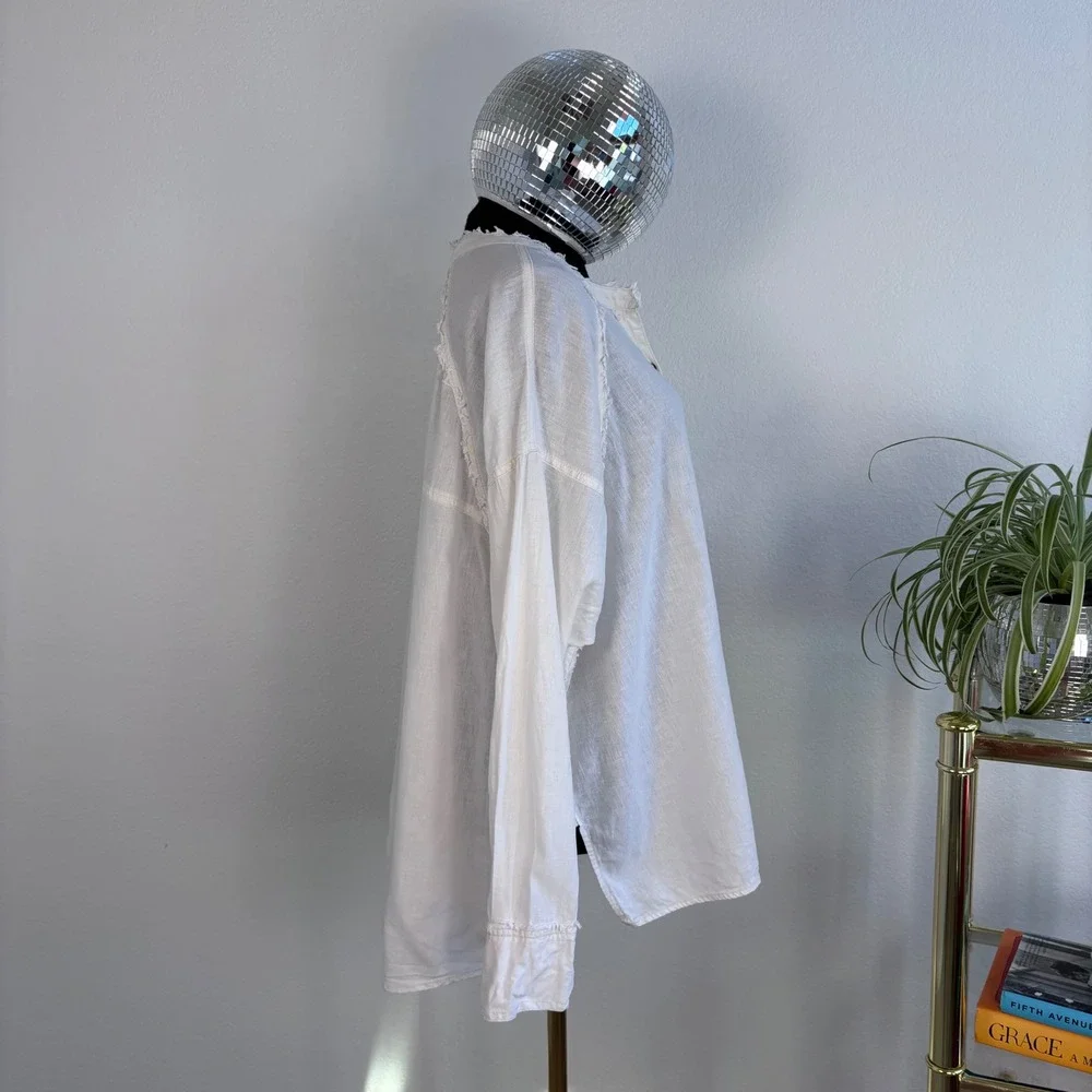 We The Free People Keep It Simple Button Down Top Size XS Ivory Linen‎ Blend